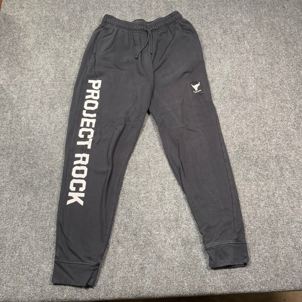 Under Armour Project Rock Terry Joggers Mens Large SpellOut Sweatpants Black